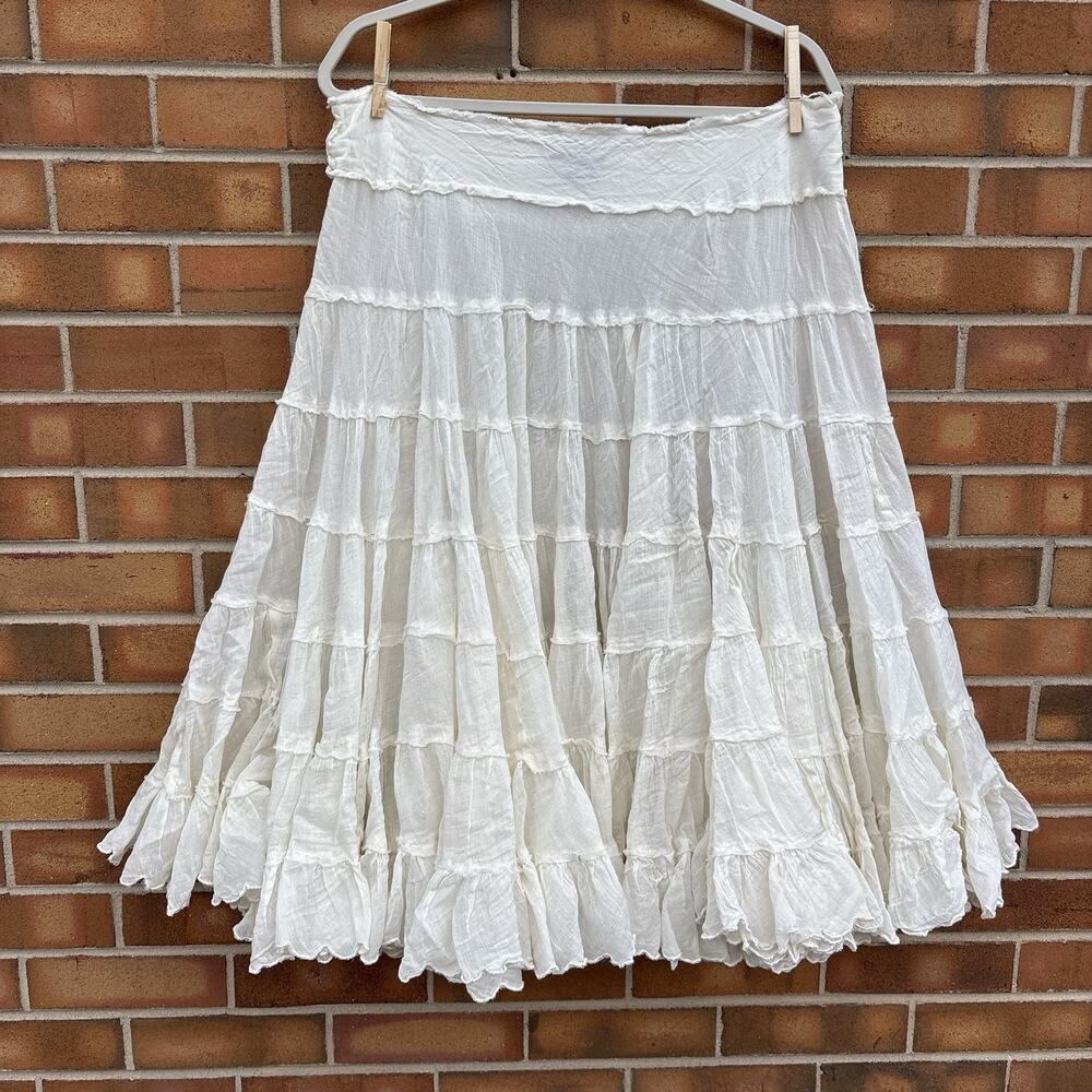 Y2K Vtg Bebe Made In France Multi Tried Off White Peasant Prarie Midi Skirt Sz L